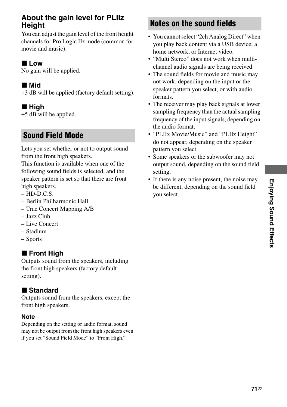 About the gain level for pliiz height | Sony STR-DA3700ES User Manual | Page 71 / 146