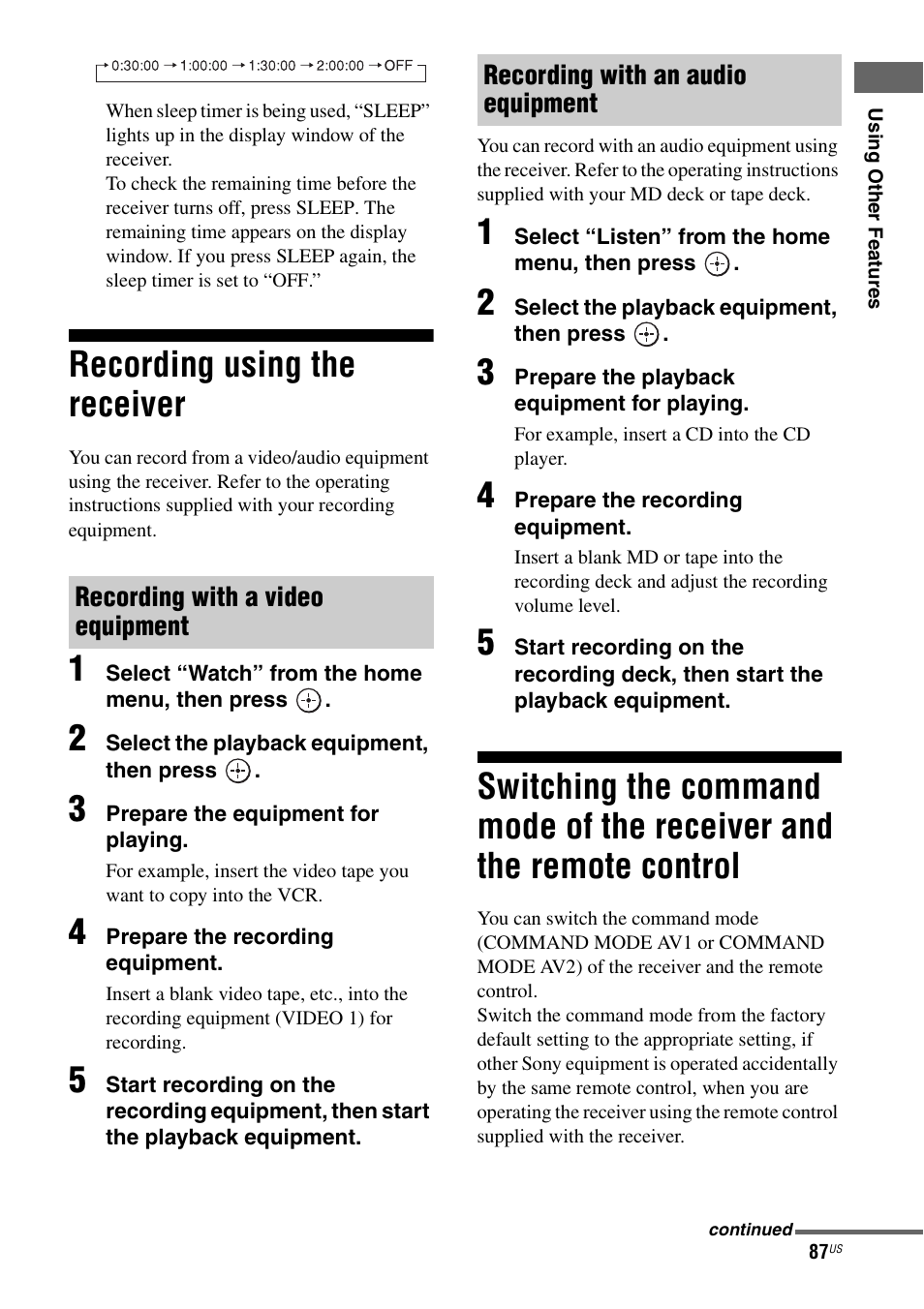 Recording using the receiver, And the remote control | Sony STR-DA3700ES User Manual | Page 87 / 146