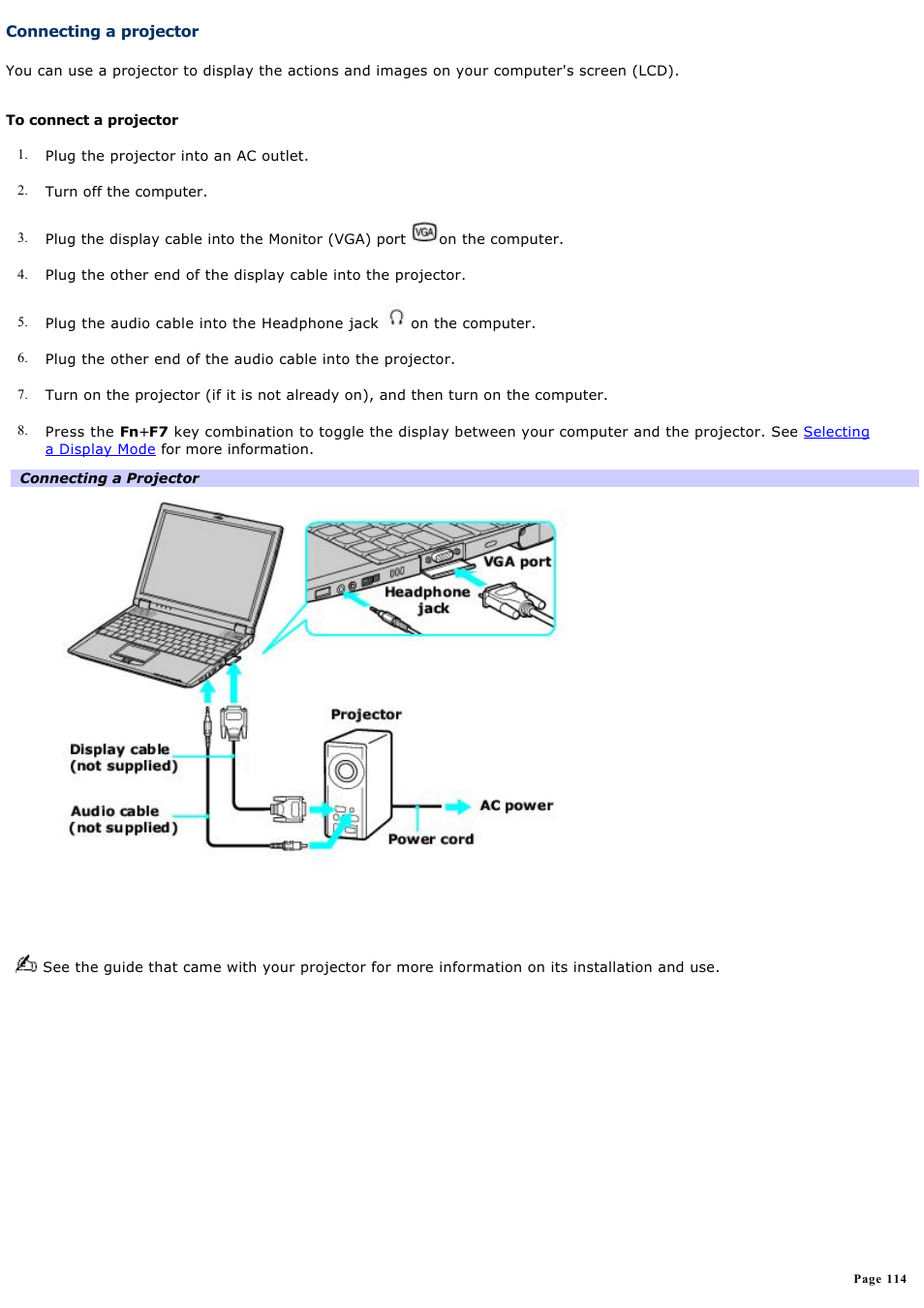 Connecting a projector | Sony PCG-R505DC User Manual | Page 114 / 174