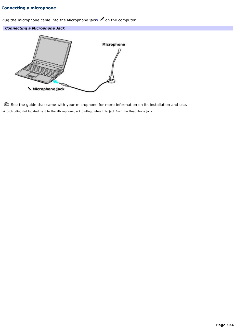 Connecting a microphone | Sony PCG-R505DC User Manual | Page 124 / 174