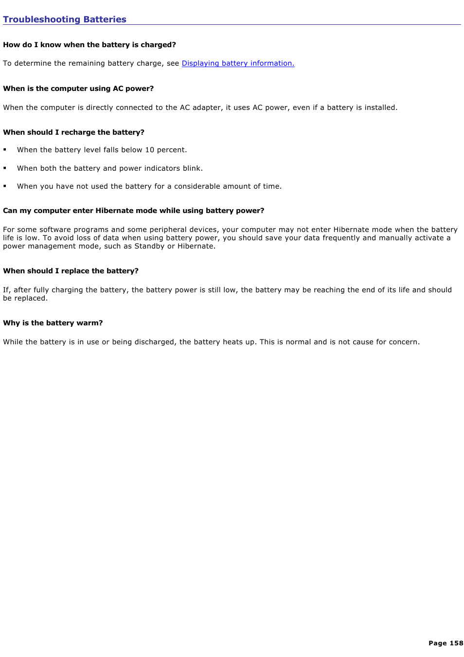 Troubleshooting batteries | Sony PCG-R505DC User Manual | Page 158 / 174