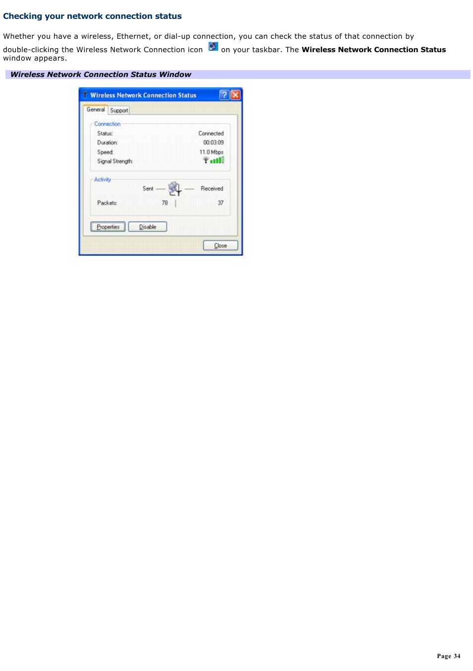 Checking your network connection status, Move the wireless lan switch to | Sony PCG-R505DC User Manual | Page 34 / 174