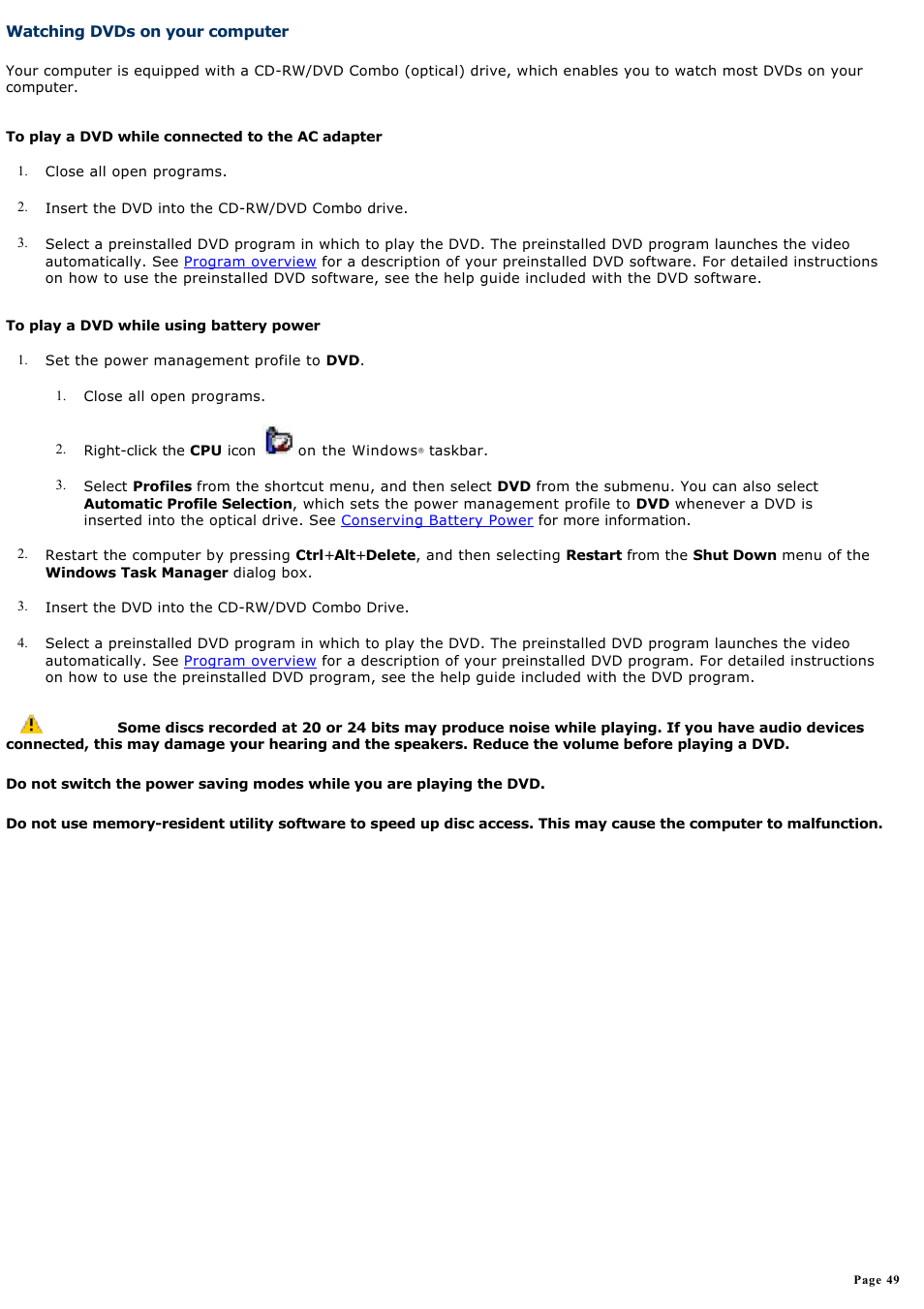 Watching dvds on your computer | Sony PCG-R505DC User Manual | Page 49 / 174