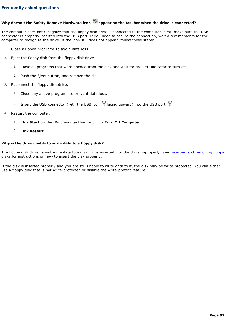 Frequently asked questions | Sony PCG-R505DC User Manual | Page 92 / 174