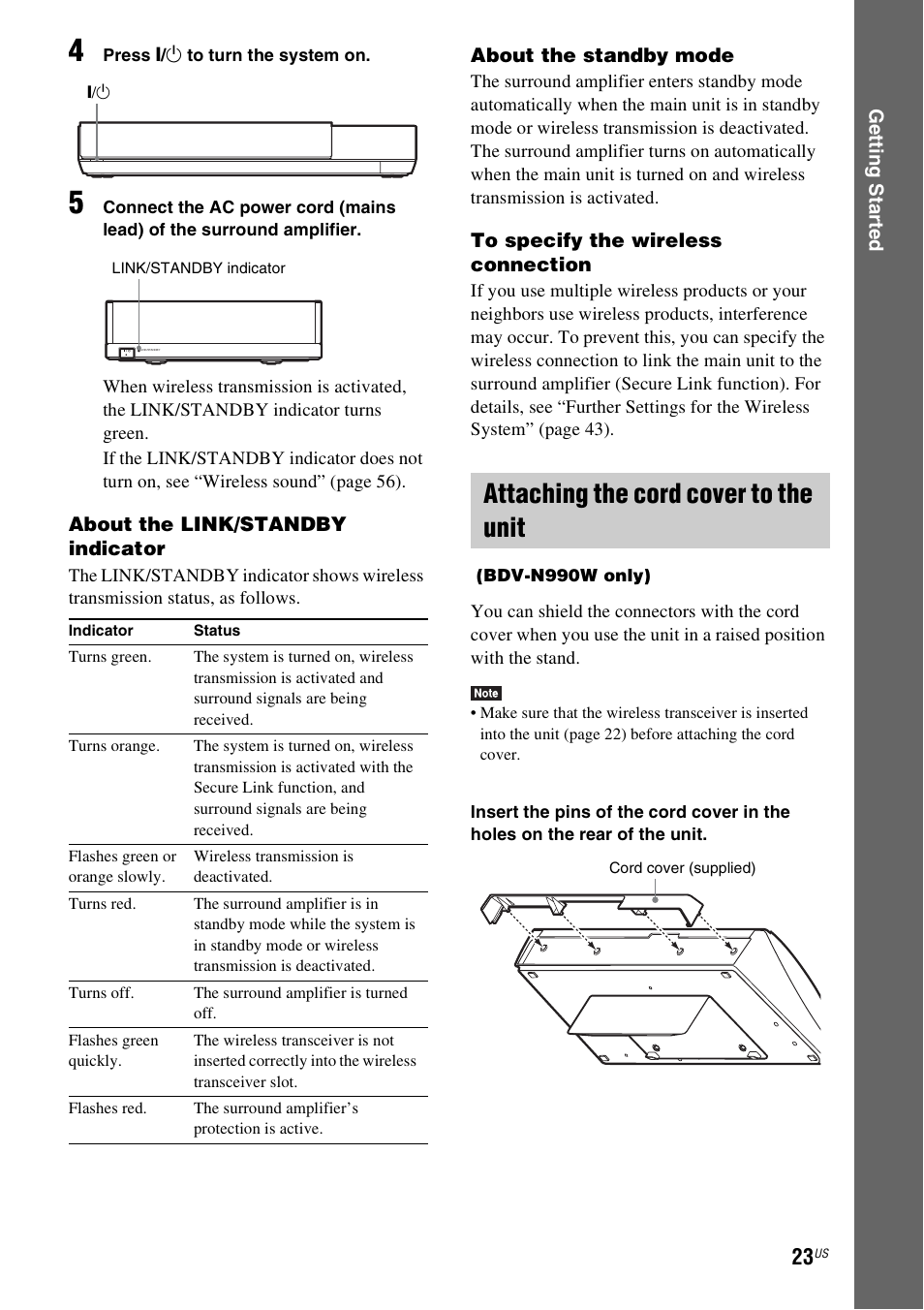 Attaching the cord cover to the unit | Sony BDV-N890W User Manual | Page 23 / 68