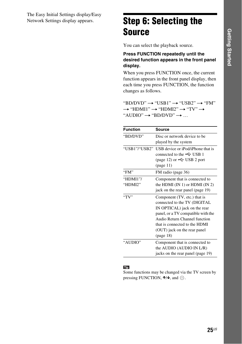 Step 6: selecting the source, Es 25 | Sony BDV-N890W User Manual | Page 25 / 68