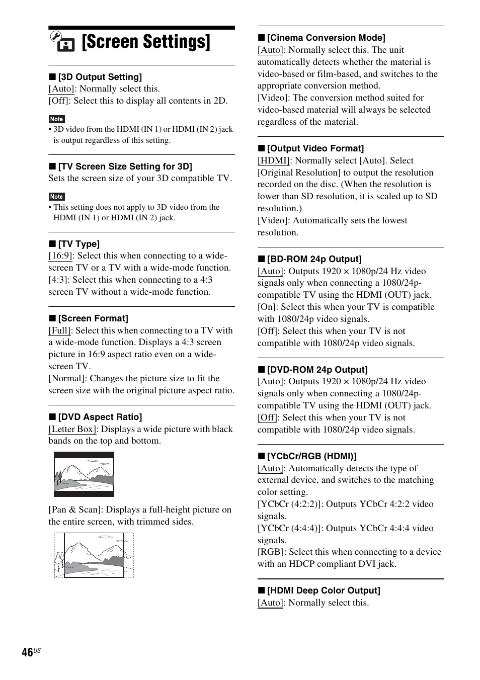 Screen settings | Sony BDV-N890W User Manual | Page 46 / 68