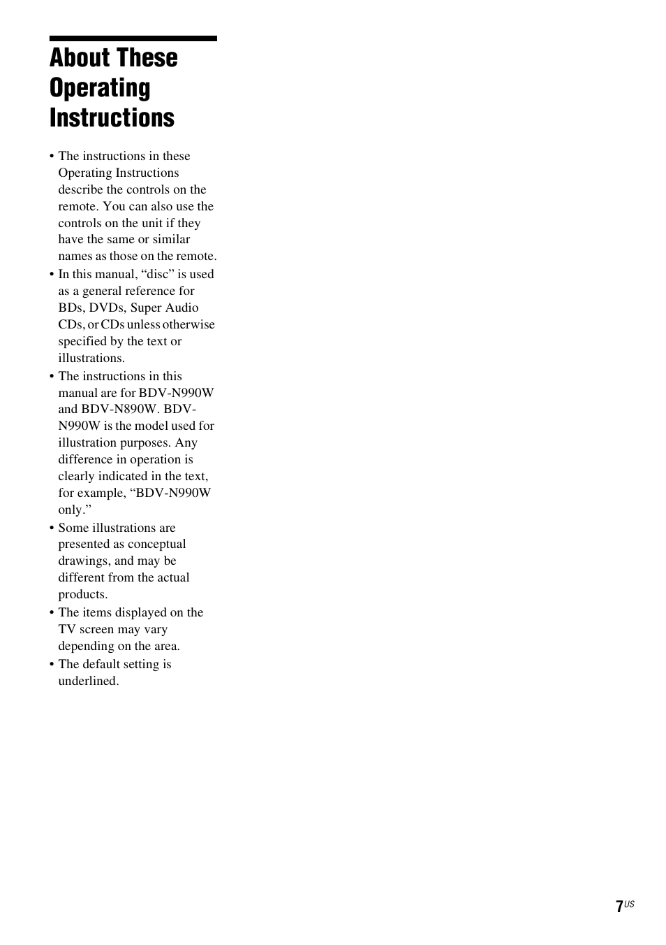 About these operating instructions | Sony BDV-N890W User Manual | Page 7 / 68