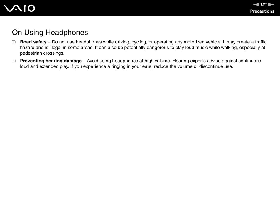 On using headphones | Sony VGN-UX490N User Manual | Page 131 / 196