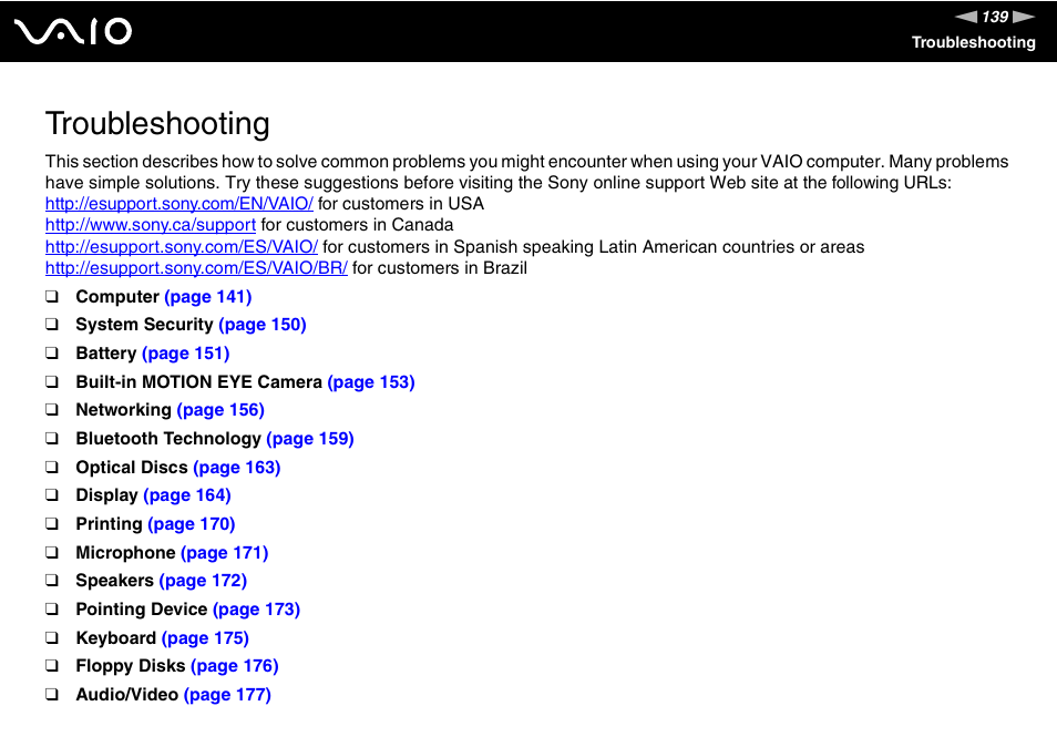 Troubleshooting | Sony VGN-UX490N User Manual | Page 139 / 196