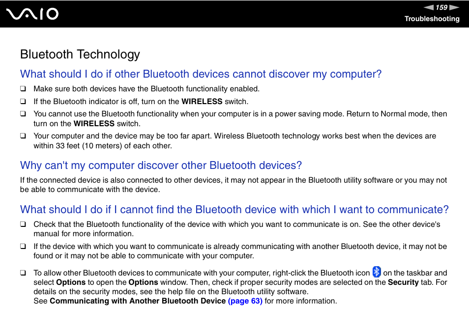 Bluetooth technology | Sony VGN-UX490N User Manual | Page 159 / 196