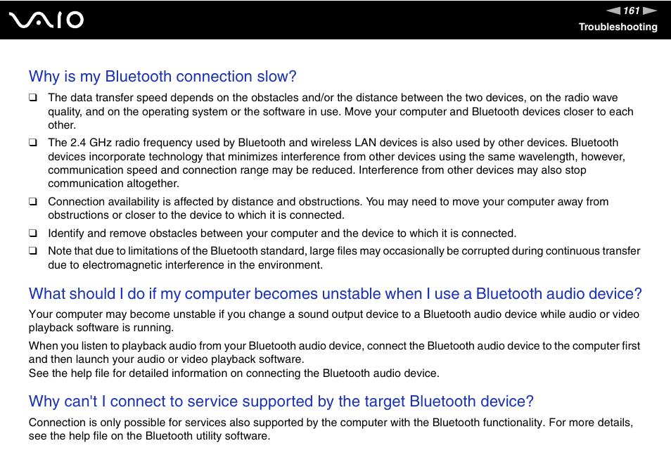 Why is my bluetooth connection slow | Sony VGN-UX490N User Manual | Page 161 / 196