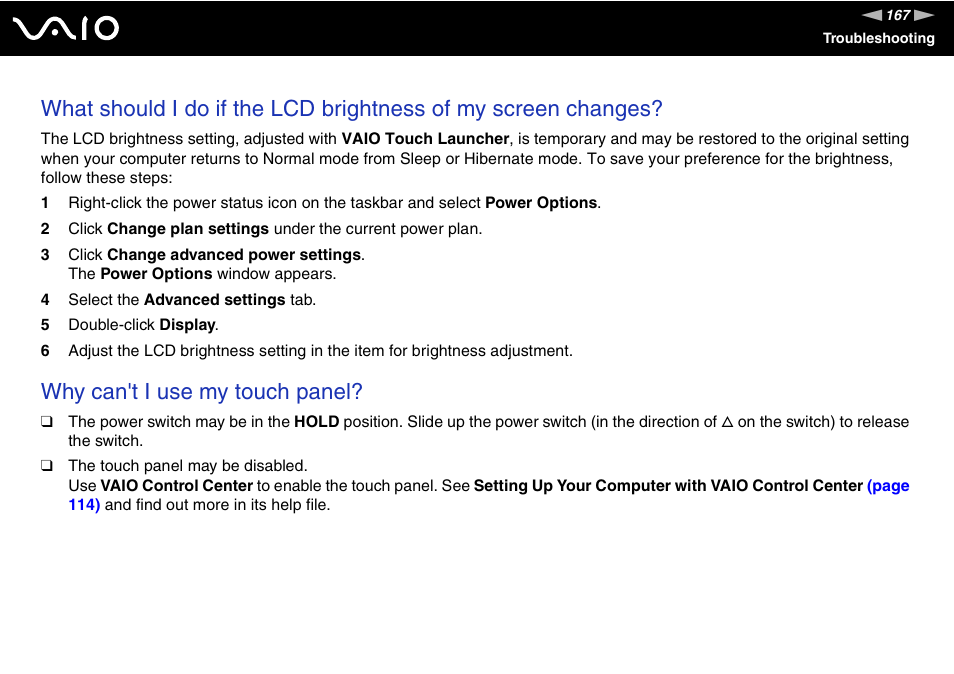 Why can't i use my touch panel | Sony VGN-UX490N User Manual | Page 167 / 196