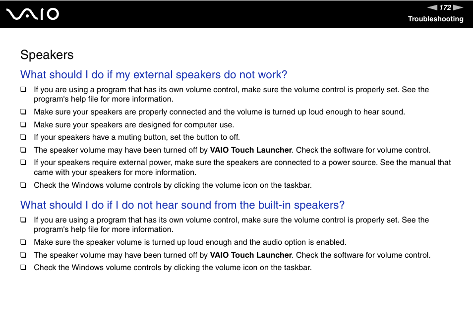 Speakers | Sony VGN-UX490N User Manual | Page 172 / 196