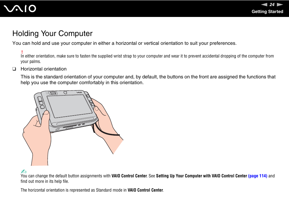 Holding your computer | Sony VGN-UX490N User Manual | Page 24 / 196