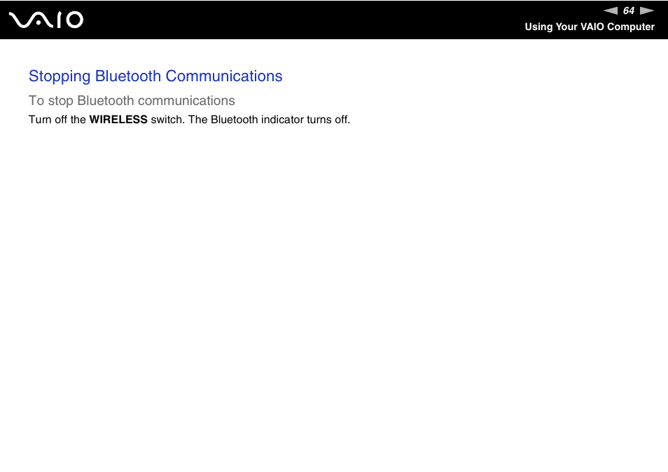 Stopping bluetooth communications | Sony VGN-UX490N User Manual | Page 64 / 196