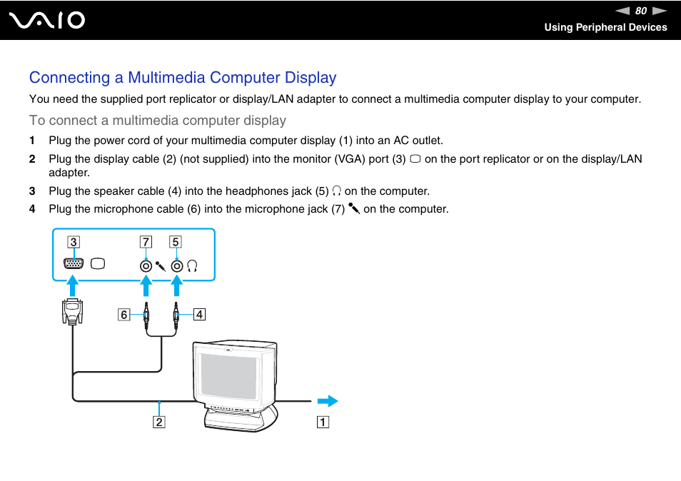 Connecting a multimedia computer display | Sony VGN-UX490N User Manual | Page 80 / 196