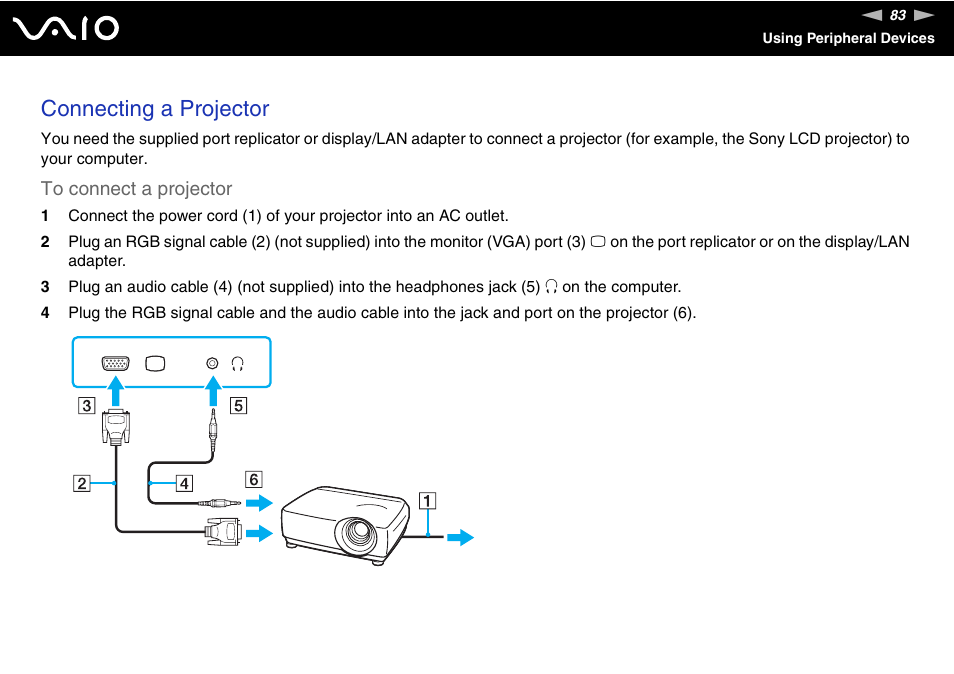 Connecting a projector | Sony VGN-UX490N User Manual | Page 83 / 196