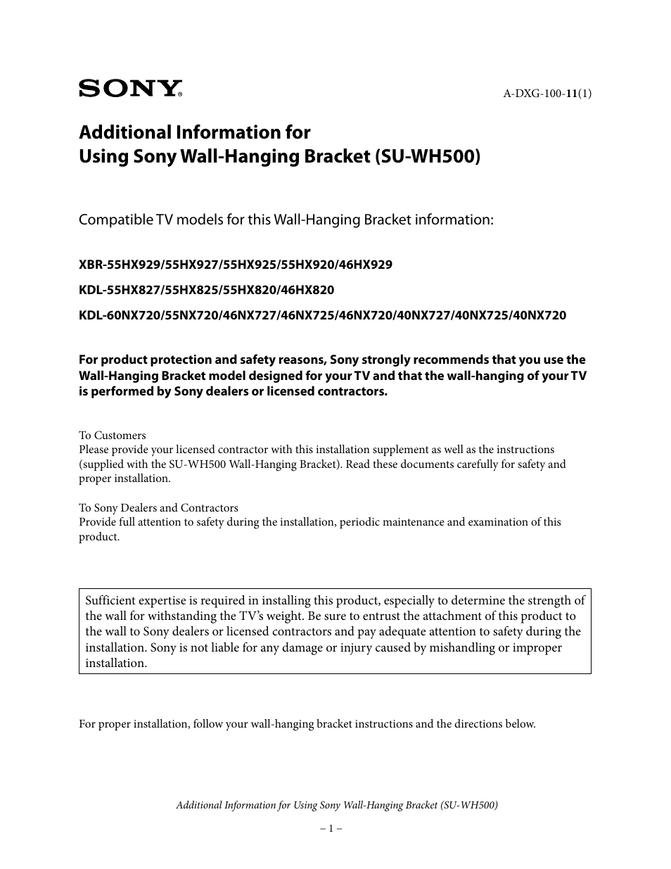 Sony KDL-60NX720 User Manual | 5 pages