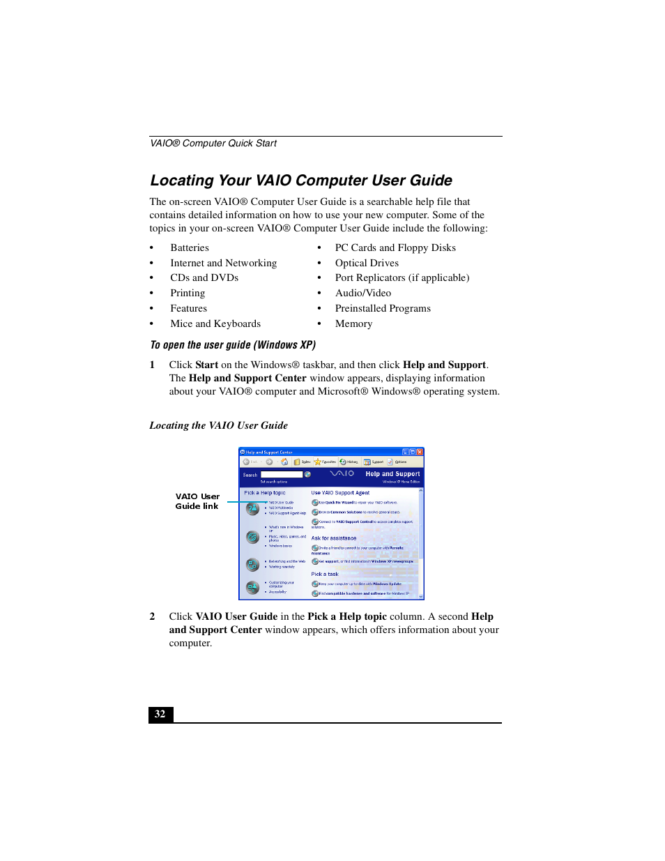 Locating your vaio computer user guide | Sony PCG-GRX700P User Manual | Page 32 / 68