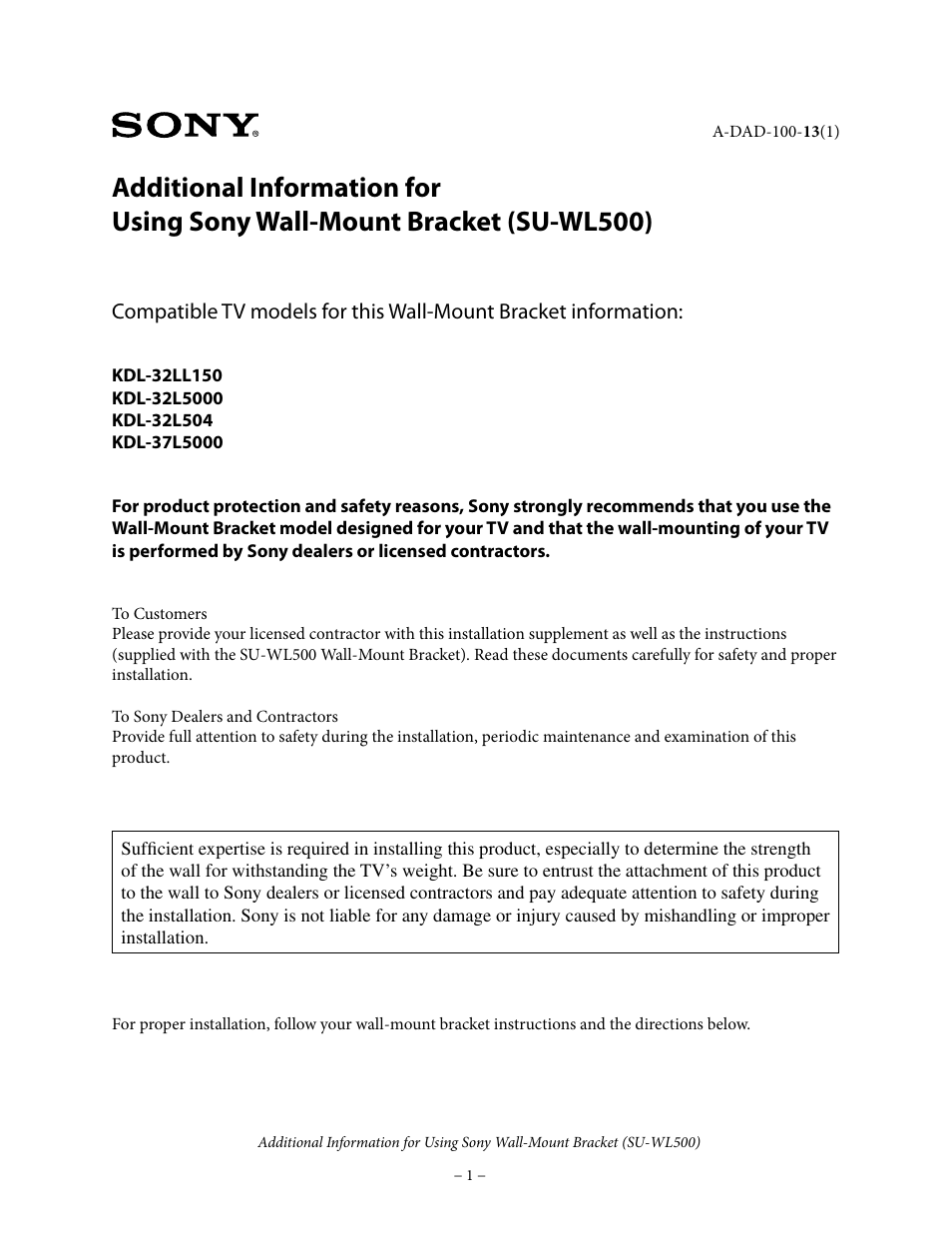 Sony KDL-37L5000 User Manual | 4 pages