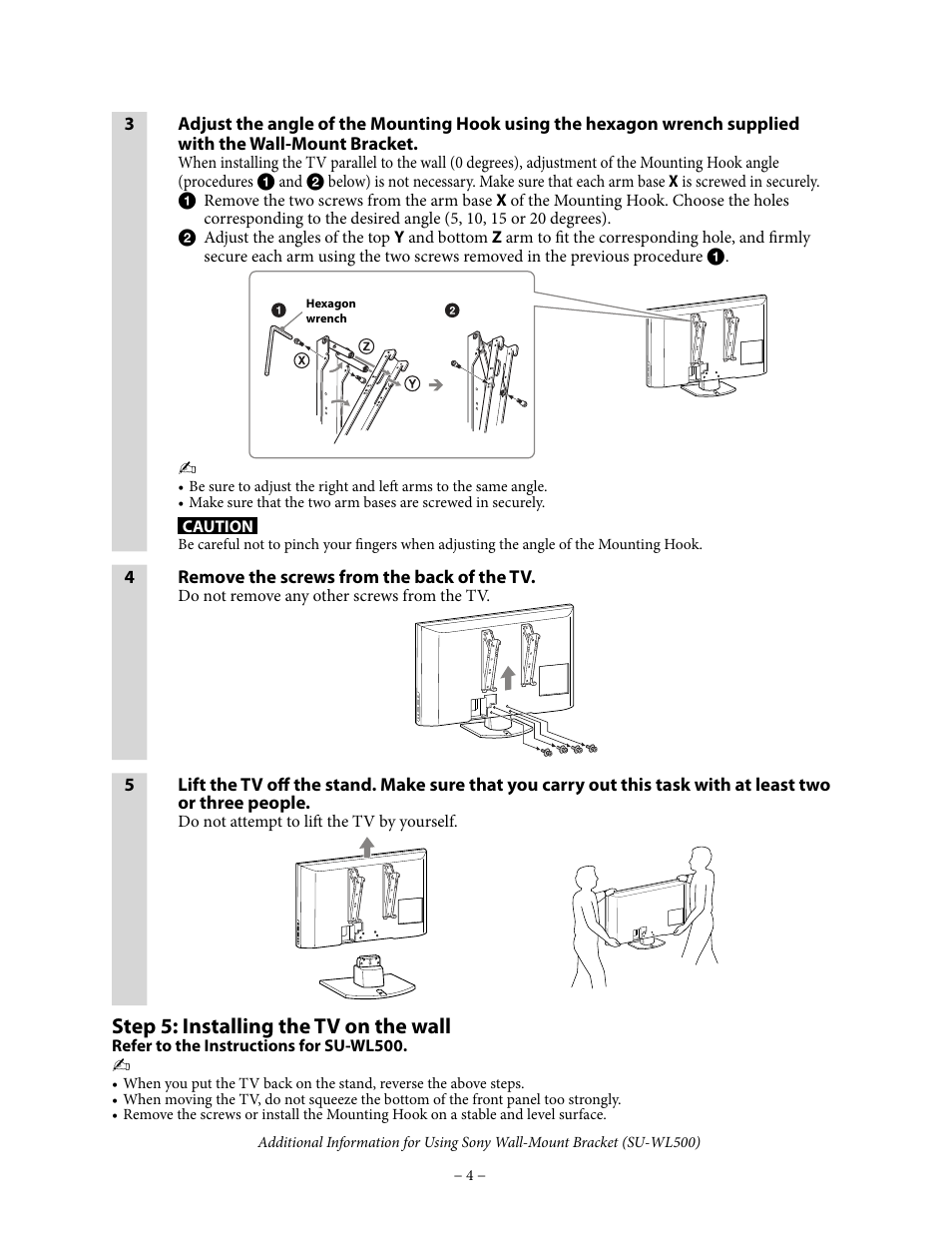 Step 5: installing the tv on the wall | Sony KDL-37L5000 User Manual | Page 4 / 4