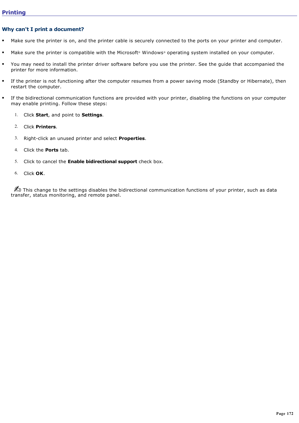 Why can't i print a document | Sony PCG-GRT270K User Manual | Page 172 / 187