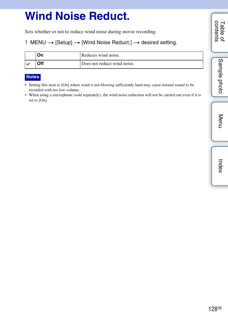 Wind noise reduct | Sony NEX-5NK User Manual | Page 128 / 200