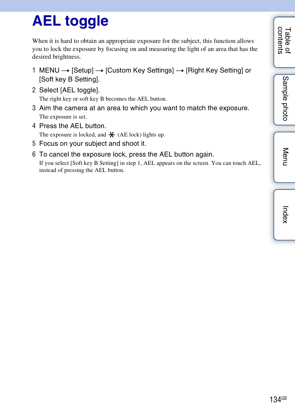 Ael toggle | Sony NEX-5NK User Manual | Page 134 / 200