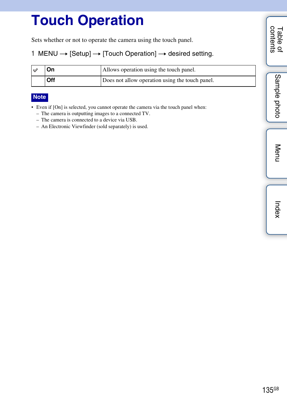 Touch operation | Sony NEX-5NK User Manual | Page 135 / 200