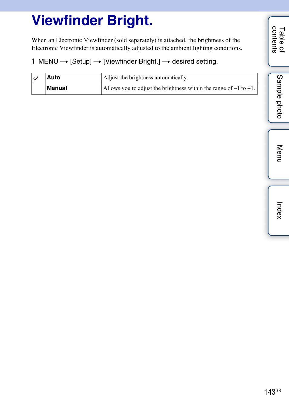 Viewfinder bright | Sony NEX-5NK User Manual | Page 143 / 200