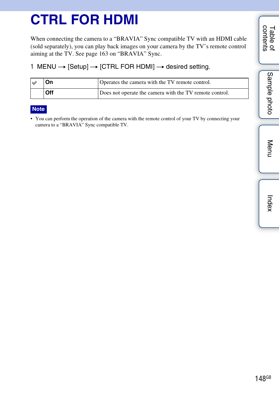 Ctrl for hdmi | Sony NEX-5NK User Manual | Page 148 / 200