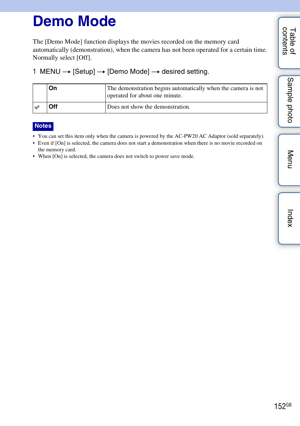 Demo mode | Sony NEX-5NK User Manual | Page 152 / 200