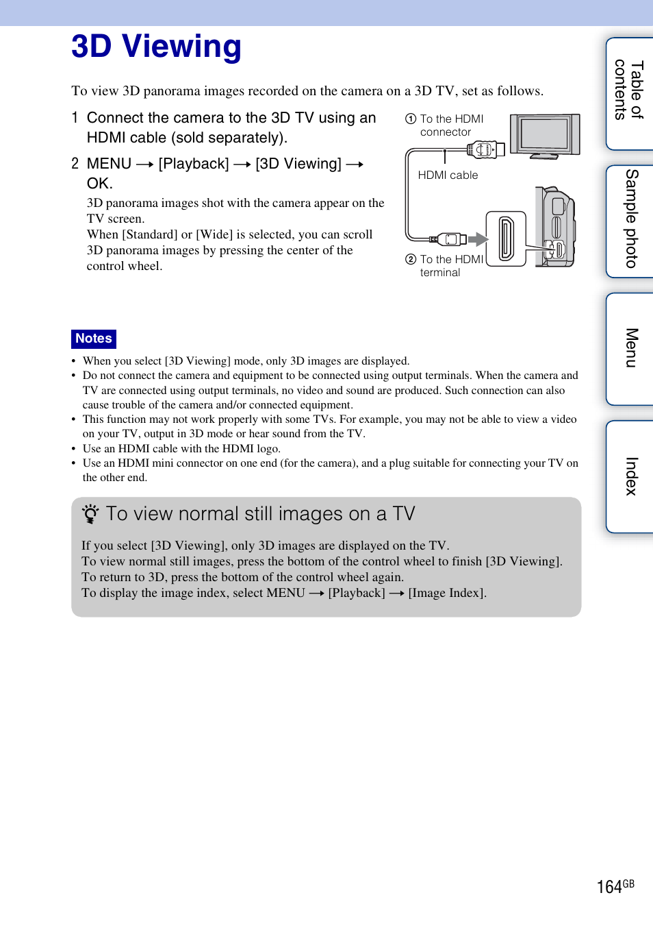 3d viewing | Sony NEX-5NK User Manual | Page 164 / 200