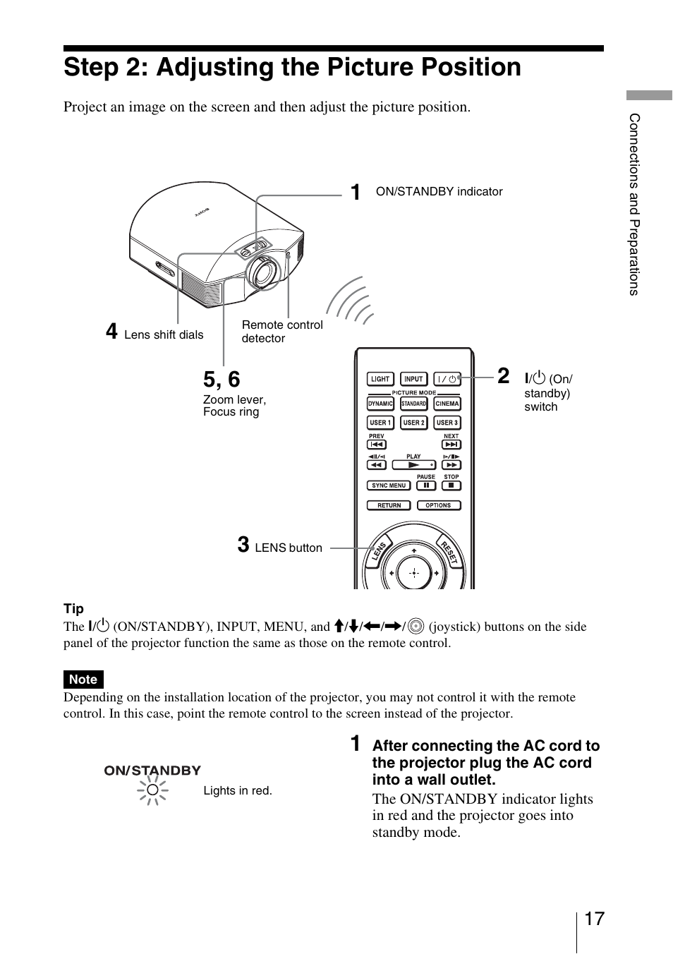 Step 2: adjusting the picture position | Sony VPL-HW20A User Manual | Page 17 / 83