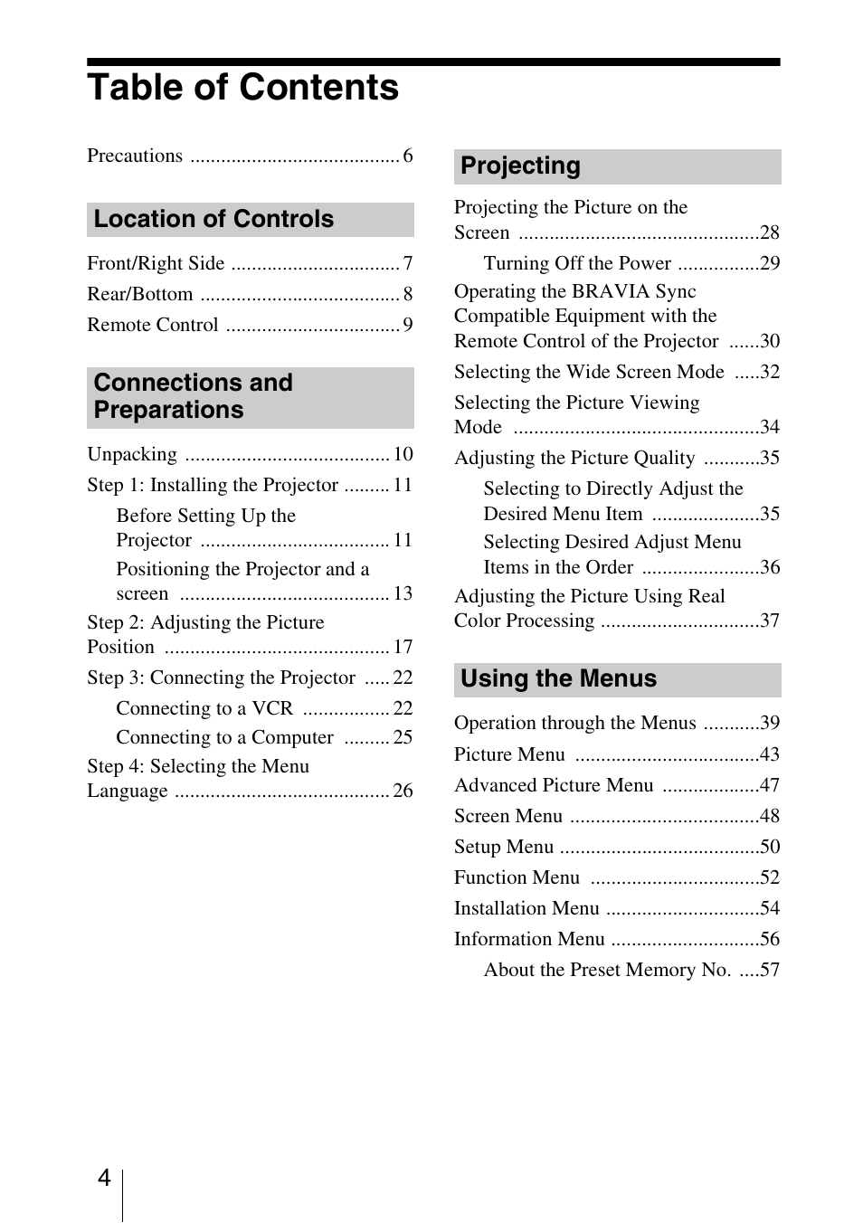 Sony VPL-HW20A User Manual | Page 4 / 83