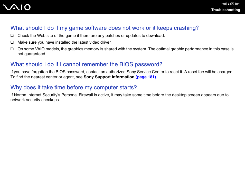 Why does it take time before my computer starts | Sony VGN-CR220E User Manual | Page 145 / 197