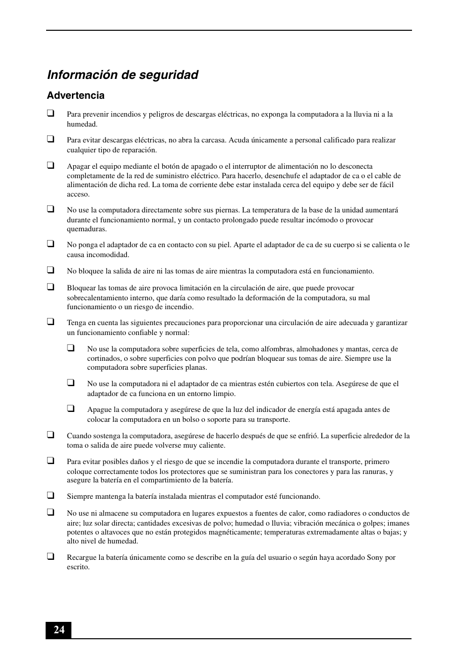 Información de seguridad | Sony VPCZ21SHX User Manual | Page 24 / 36