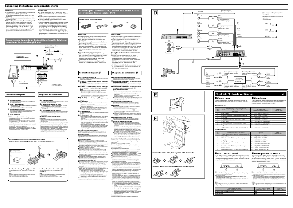 Connecting the system / conexión del sistema, Checklists / listas de verificación | Sony XDP-PK1000 User Manual | Page 2 / 2