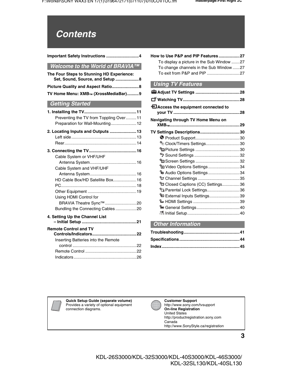 Sony KDL-40SL130 User Manual | Page 3 / 48