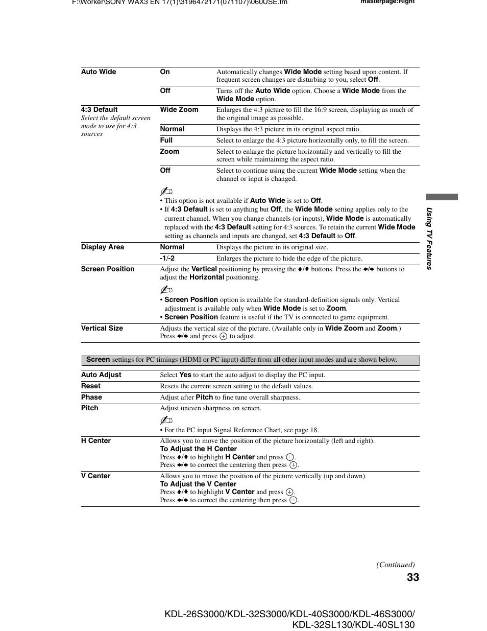 Sony KDL-40SL130 User Manual | Page 33 / 48