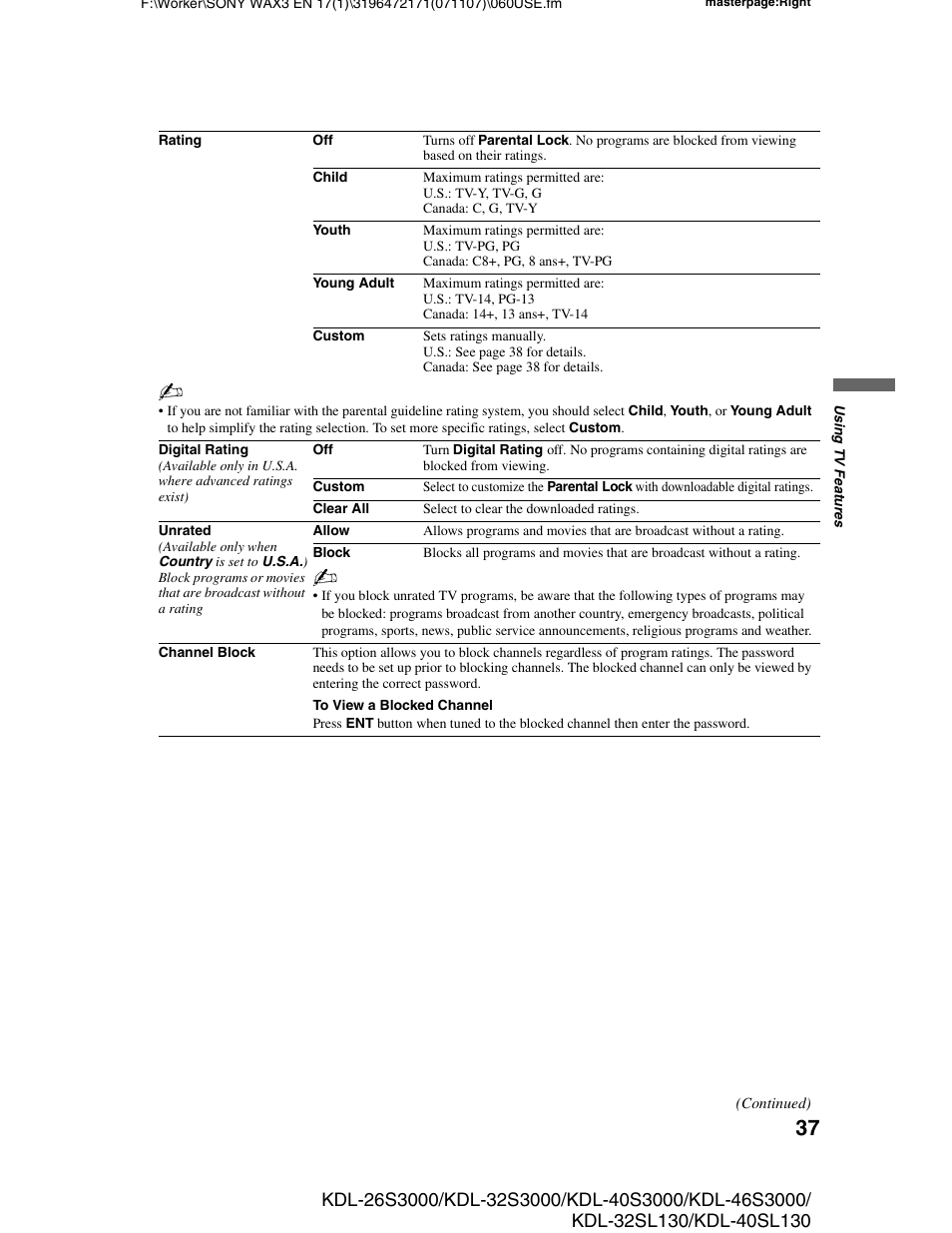 Sony KDL-40SL130 User Manual | Page 37 / 48