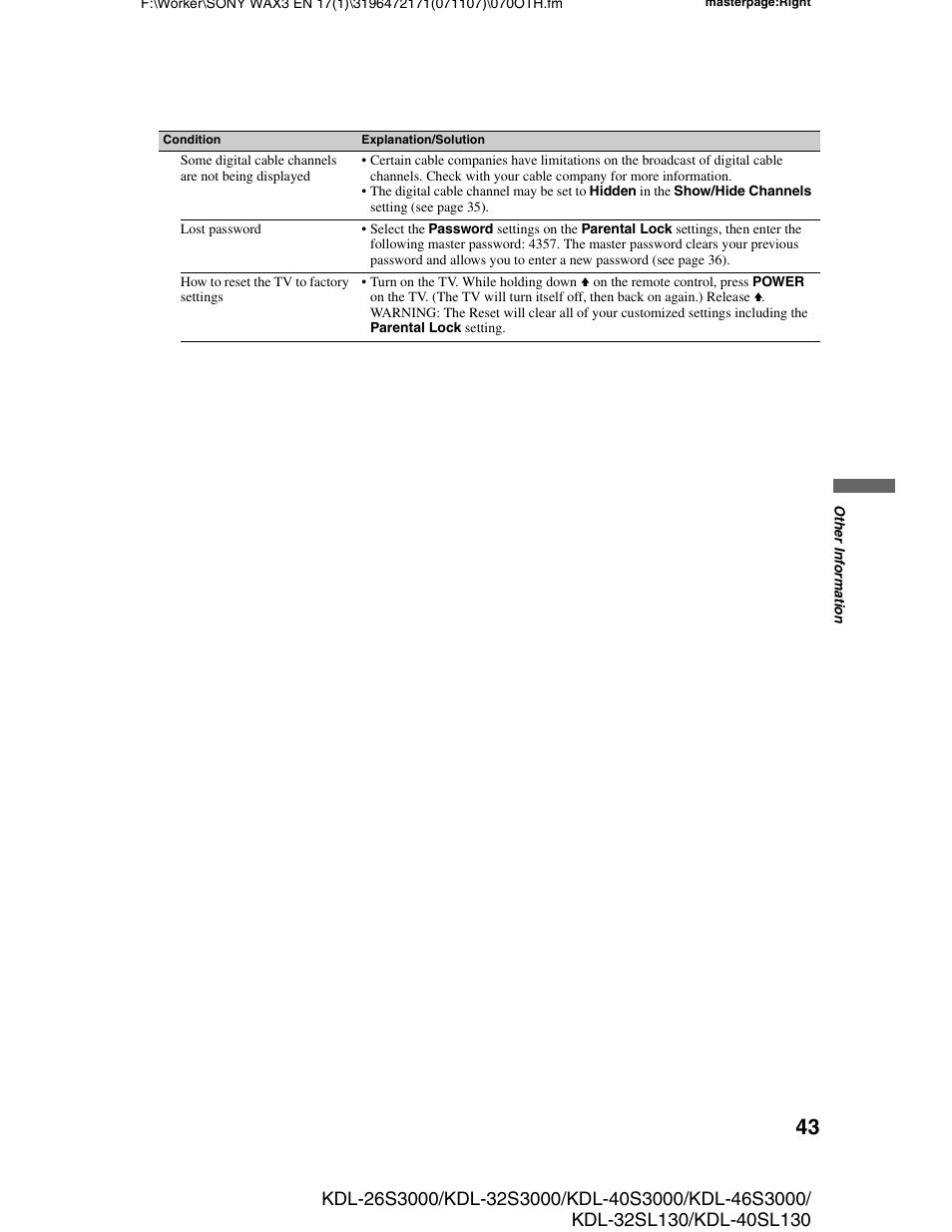 Sony KDL-40SL130 User Manual | Page 43 / 48