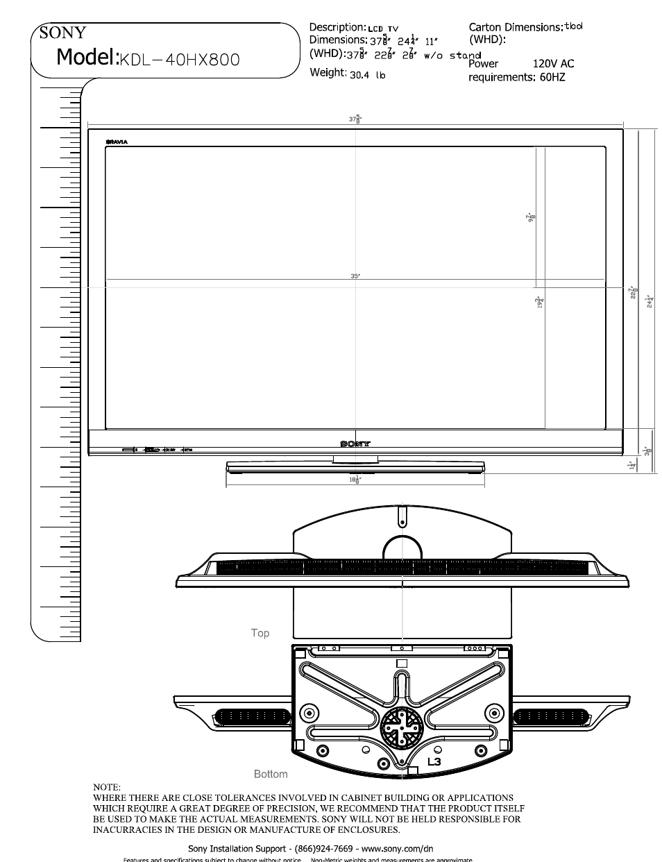 Sony KDL-40HX800 User Manual | 3 pages