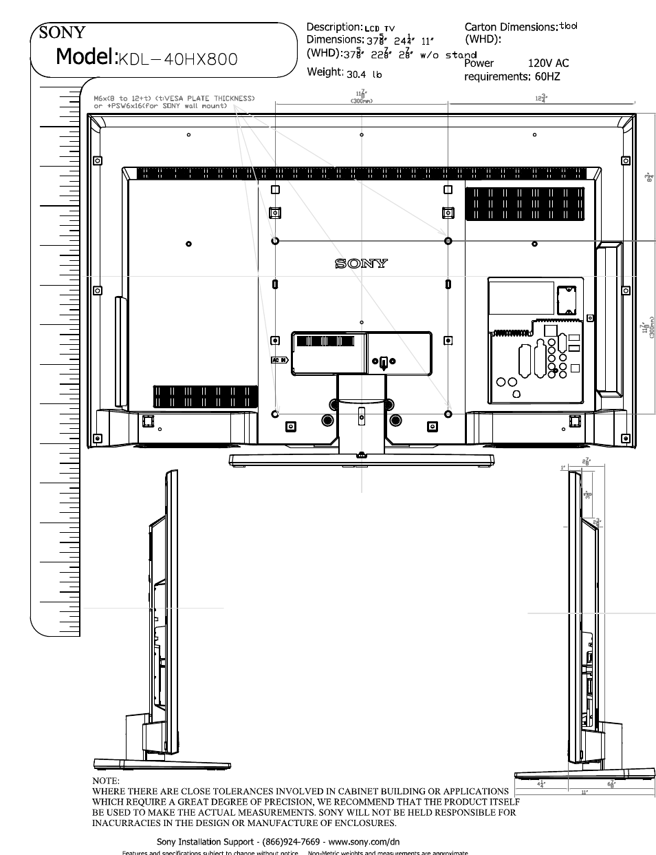 Model, Xsoo | Sony KDL-40HX800 User Manual | Page 2 / 3