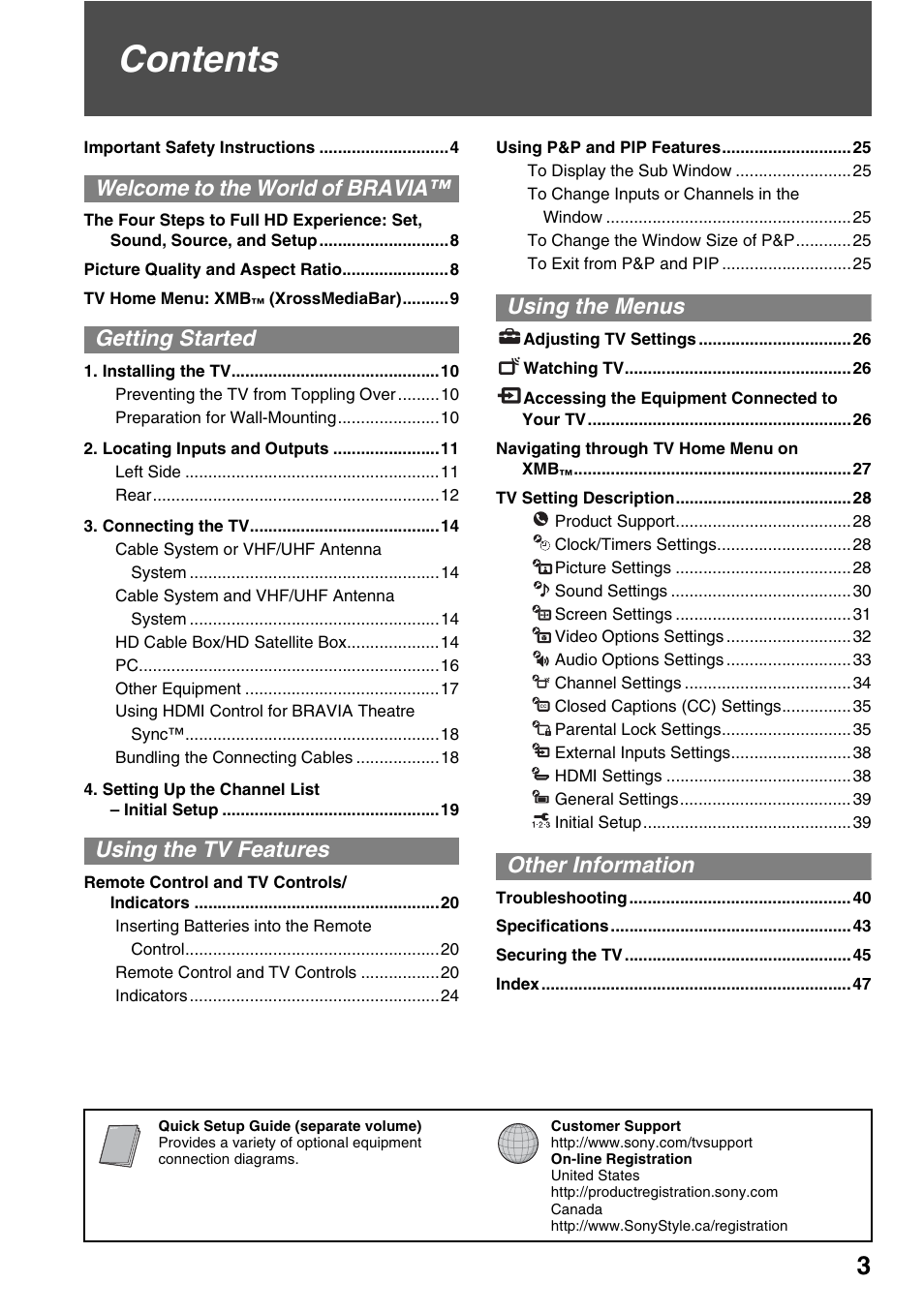 Sony KDL-40WL135 User Manual | Page 3 / 52