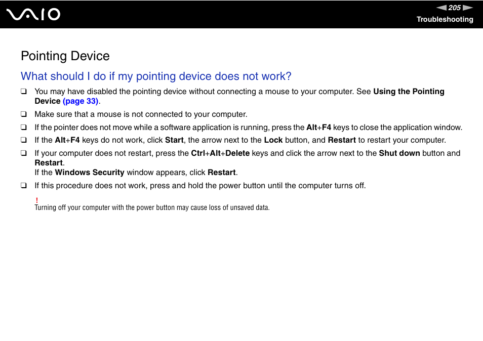 Pointing device | Sony VGN-BX740 User Manual | Page 205 / 231