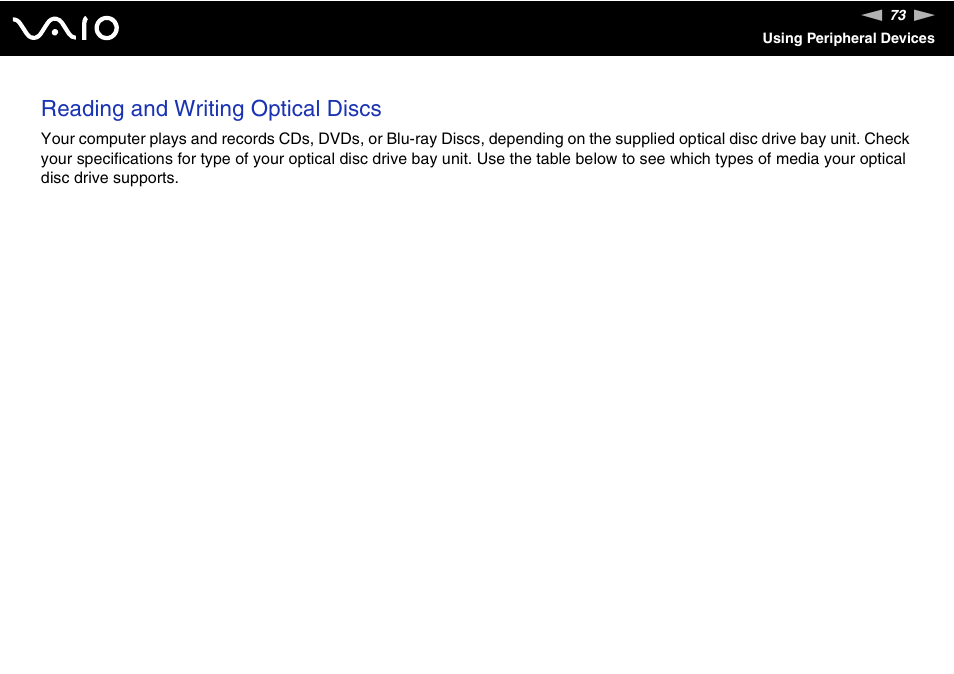 Reading and writing optical discs | Sony VGN-BX740 User Manual | Page 73 / 231