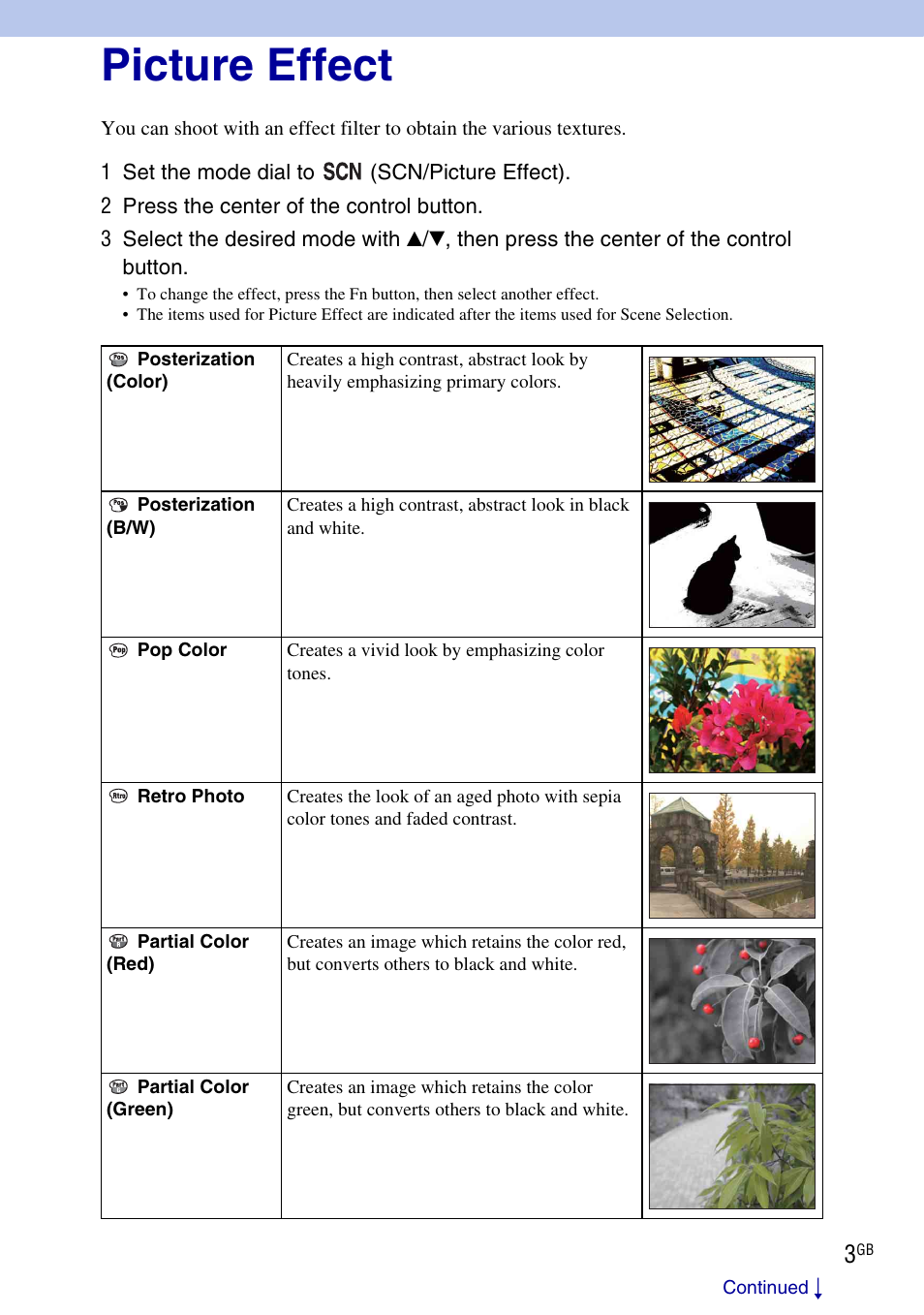 Picture effect | Sony SLT-A33L User Manual | Page 3 / 7