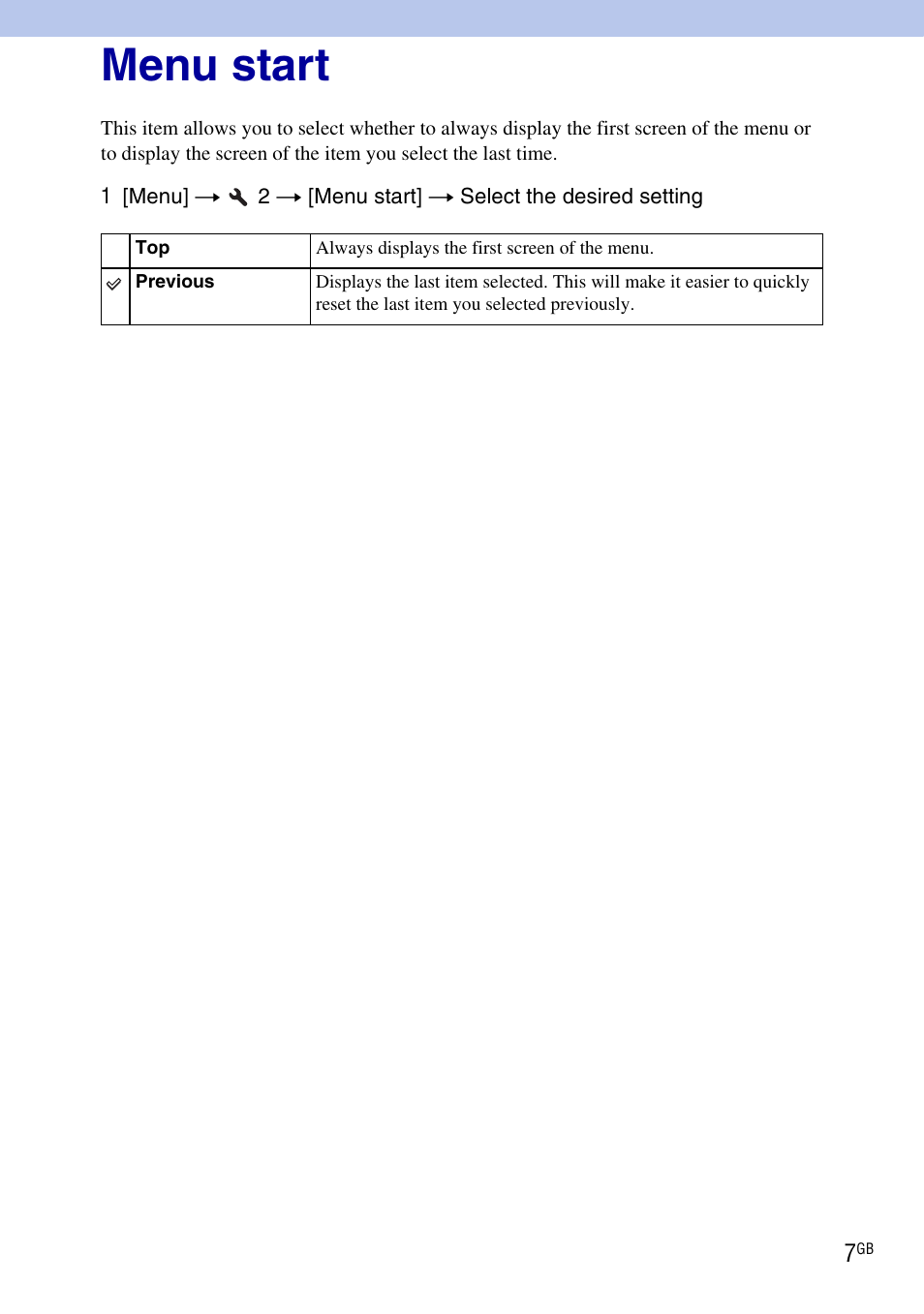 Menu start | Sony SLT-A33L User Manual | Page 7 / 7